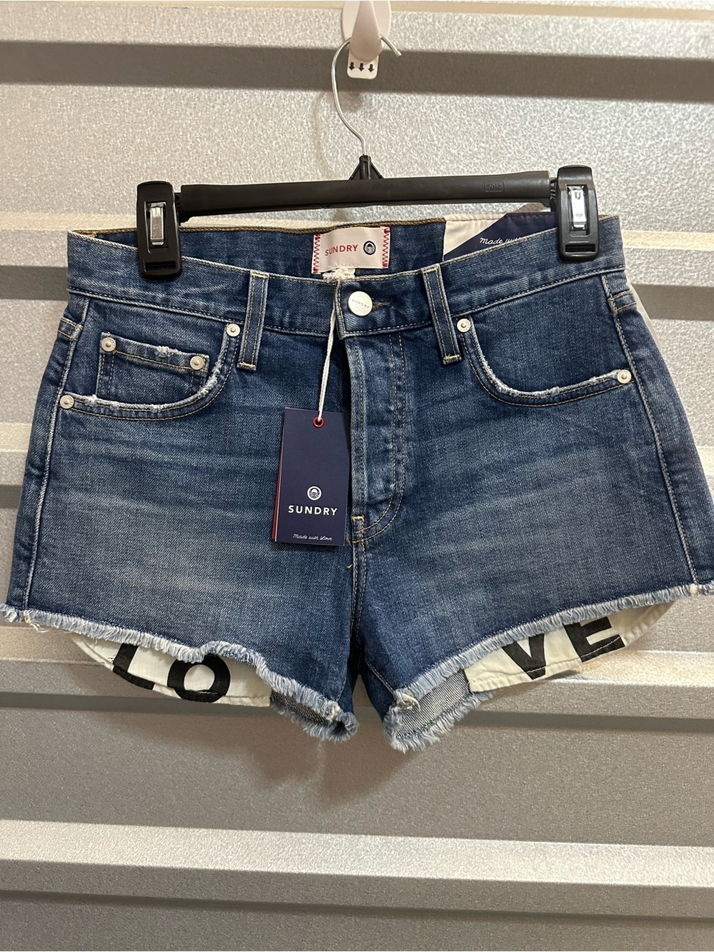 Sundry Distressed Dark Blue Denim Cutoff Shorts